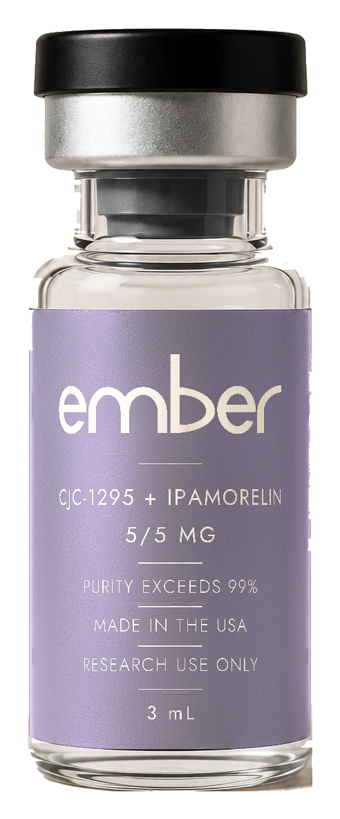 EMBER CJC + IPA 5 MG + 5 MG research vial, transparent background