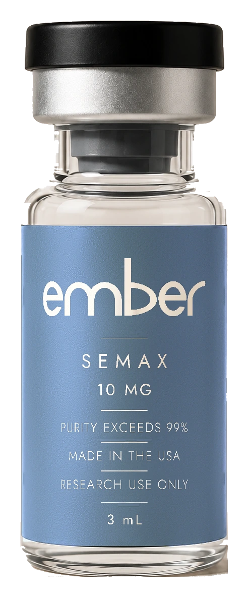 EMBER SEMAX 10 MG research vial, transparent background